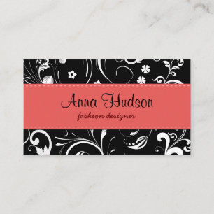 Flowers, Petals, Leaves - Black White Business Card