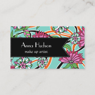 Flowers, Petals, Leaves, Swirls - Green Pink Blue Business Card