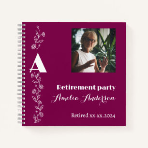 Flowers photo retirement burgundy red guest book