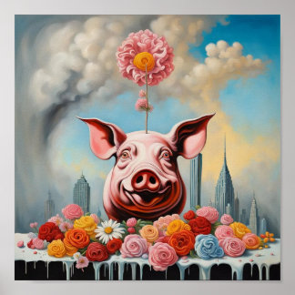 Flowers & Pig Wall Art