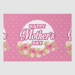 Flowers Pink and White Polka Dot Happy Mothers Day Tissue Paper