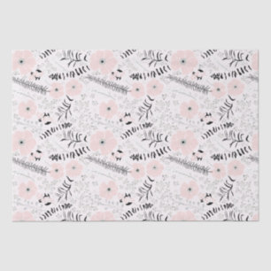 Flowers Pink Black Botanical Pattern Tissue Paper