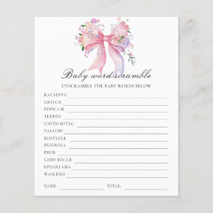 Flowers pink Bow baby shower - Baby Word Scramble
