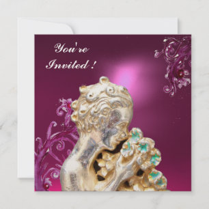 Flowers Pink,Fuchsia Swirls In Blue,Sweet 16 Party Invitation