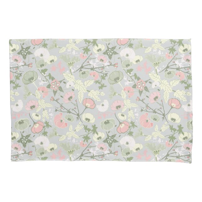Flowers Pink Green Floral Pattern Home Decor Pillowcase (Front)