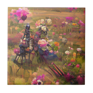 Flowers pink in a green field digital art  tile