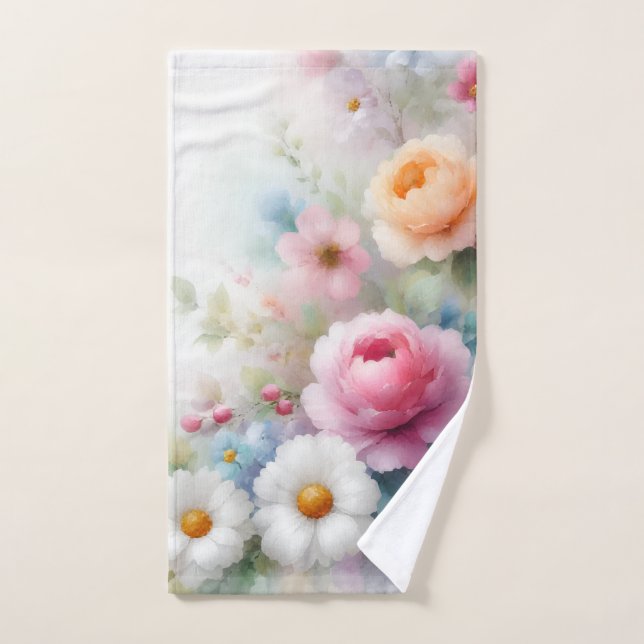 Flowers Pink Red Blue White Yellow Green Floral Bath Towel Set (Hand Towel)