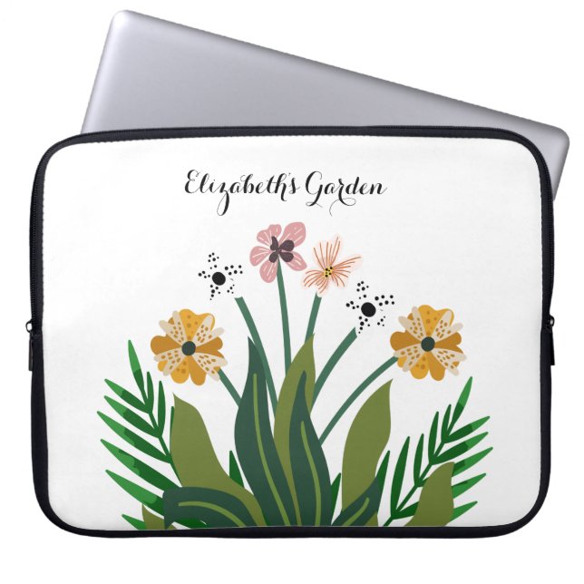 Flowers Pink Yellow Watercolor Bouquet Laptop Sleeve (Front)