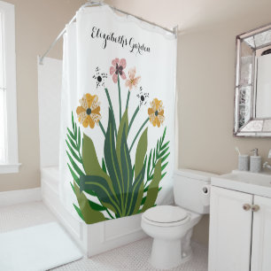 Flowers Pink Yellow Watercolor Bouquet Shower Curtain