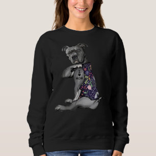 Flowers Pitbull I Love Mom Hippie Dog Pitbull Tat Sweatshirt