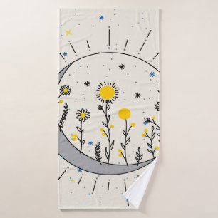 Flowers planet the sun and the moon graphic art bath towel