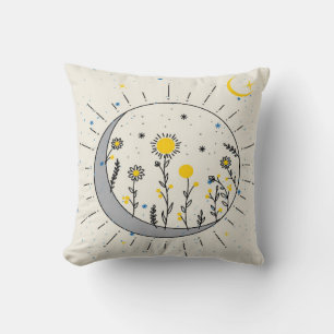 Flowers planet the sun and the moon graphic art cushion