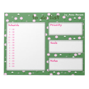 Flowers Planner To Do List Green Background Notepad