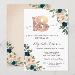 Flowers Polka Dots 18th Birthday Invitation