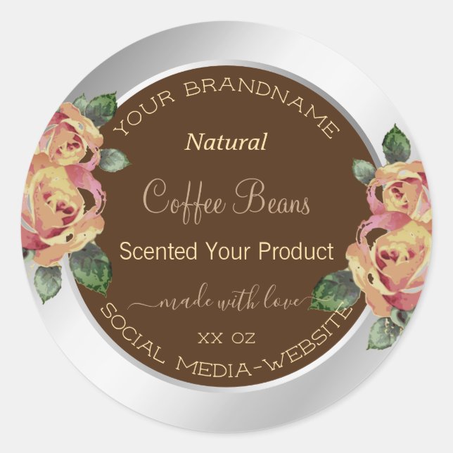 Flowers Product Packaging Labels Brown and Silver (Front)