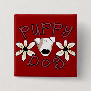 Flowers Puppy Dog T-shirts and Gifts 15 Cm Square Badge