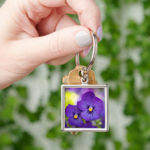 Flowers   Purple Pansies Key Ring