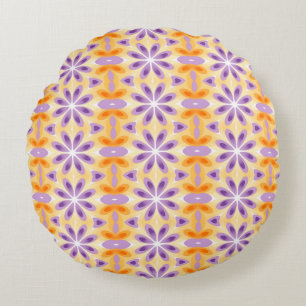 Flowers Purple Yellow Orange Round Cushion