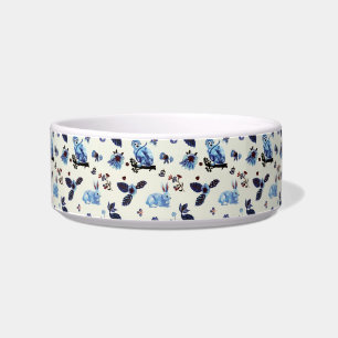Flowers Rabbit Monkey Blue White Vintage Bowl