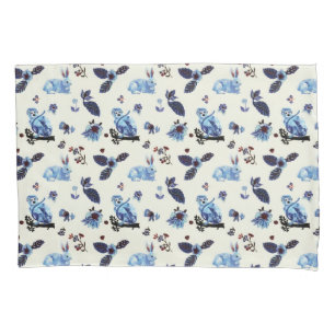Flowers Rabbit Monkey Blue White Vintage  Pillowcase