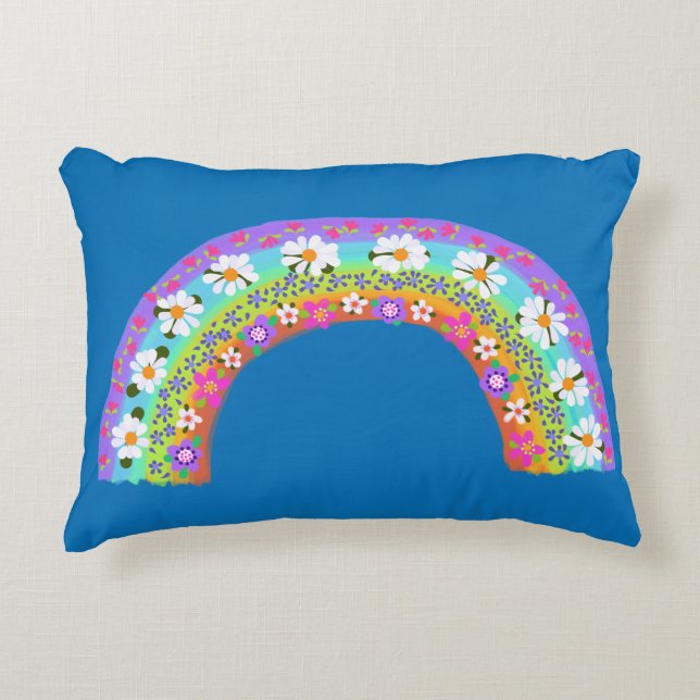 Flowers Rainbow on Sky Blue You Customise Decorative Cushion (Front)