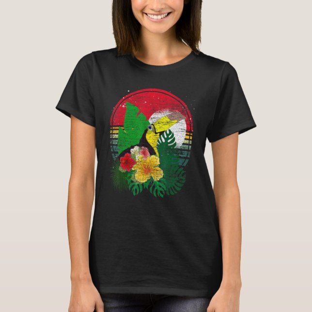 Flowers Rainforest Animal Bird  Floral Retro Touca T-Shirt (Front)