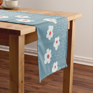 Flowers Raining Springtime Blue Gloomy Fun Short Table Runner