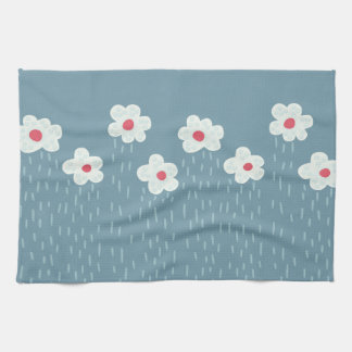 Flowers Raining Springtime Blue Gloomy Fun Tea Towel