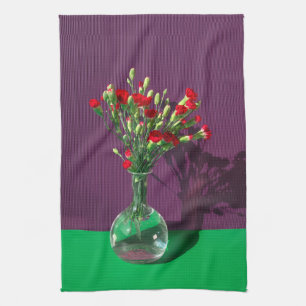 Flowers Red Carantion Bouquet Tea Towel