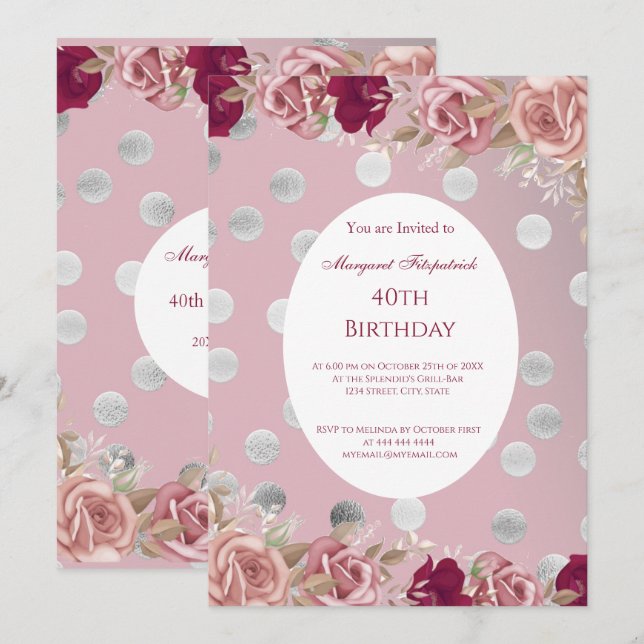  Flowers Red Pink White Roses Birthday Party Invitation (Front/Back)