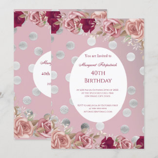 Flowers Red Pink White Roses Birthday Party Invitation