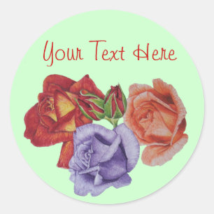 flowers red roses and rose buds floral art classic round sticker
