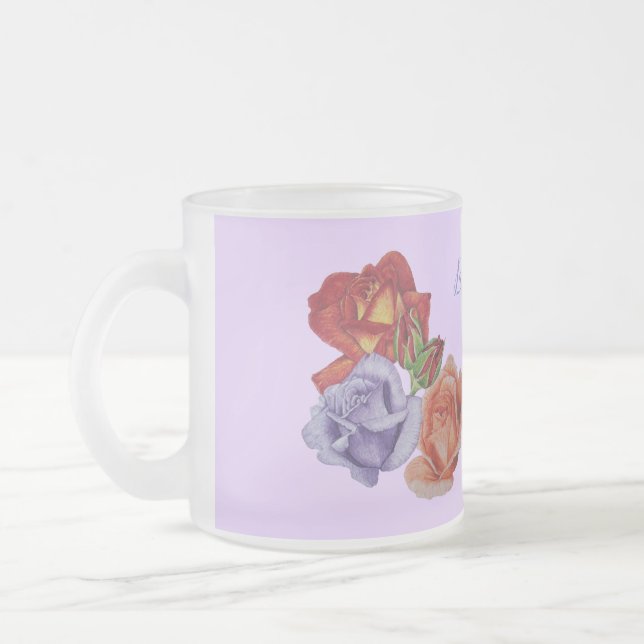 flowers red roses and rose buds floral art frosted glass coffee mug (Left)