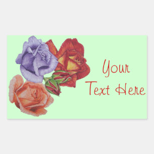 flowers red roses and rose buds floral art rectangular sticker