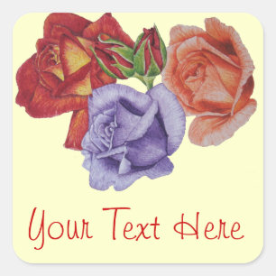 flowers red roses and rose buds floral art square sticker