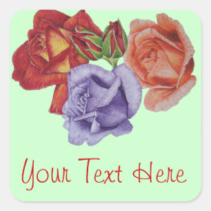flowers red roses and rose buds floral art square sticker