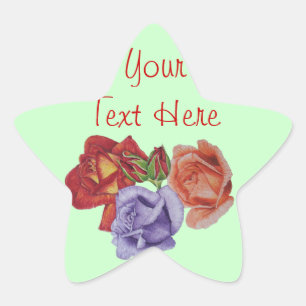 flowers red roses and rose buds floral art star sticker