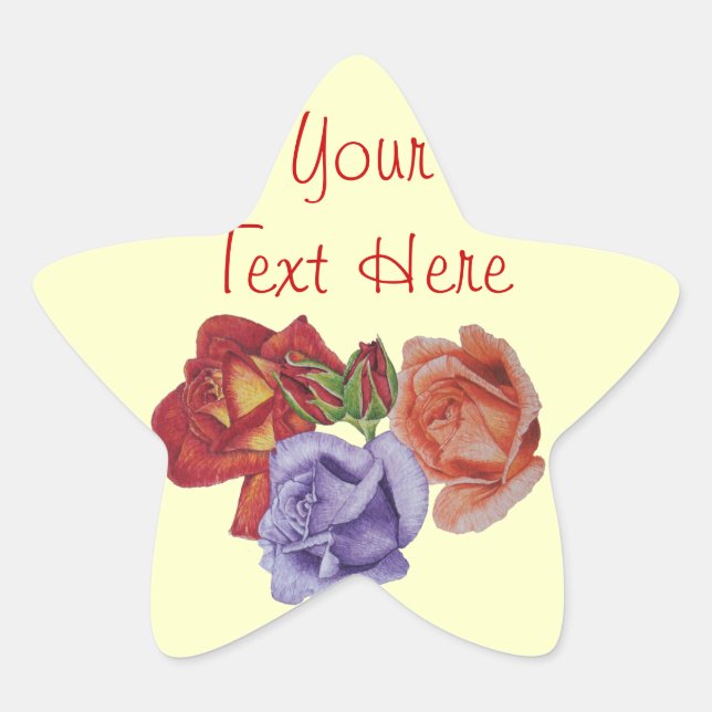 flowers red roses and rose buds floral art star sticker (Front)