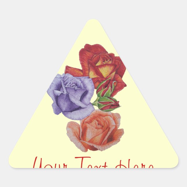 flowers red roses and rose buds floral art triangle sticker (Front)