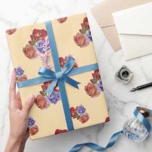 flowers red roses and rose buds floral art wrapping paper