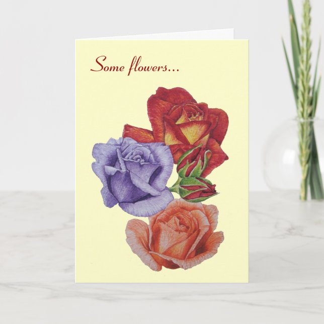 flowers red roses and rose buds floral card (Front)