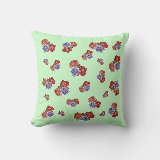 flowers red roses and rose buds floral cushion (Front)