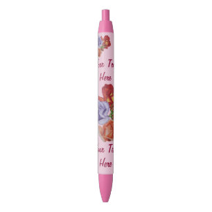 flowers red roses and rose buds floral florists black ink pen