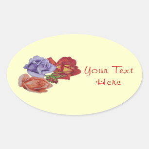flowers red roses and rose buds floral florists oval sticker