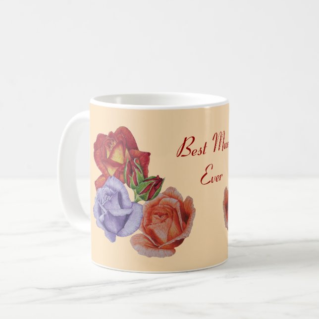 flowers red roses and rose buds floral for moms coffee mug (Front Left)