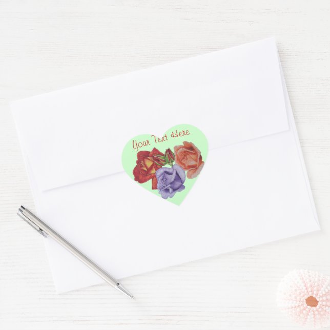 flowers red roses and rose buds floral heart sticker (Envelope)