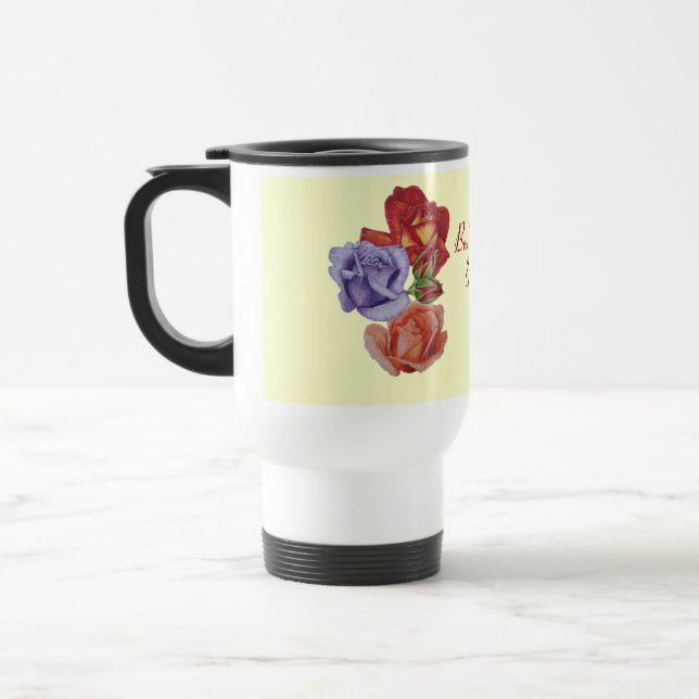 flowers red roses and rose buds floral travel mug (Left)