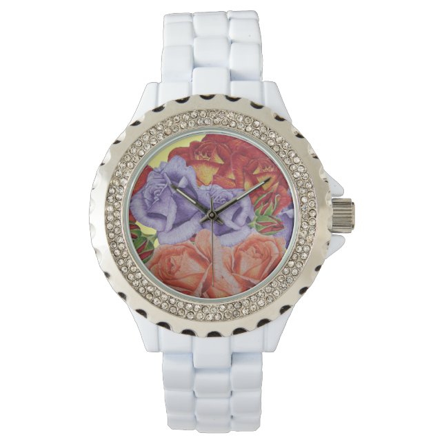 flowers red roses and rose buds floral watch (Front)