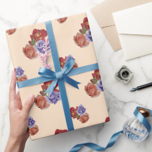 flowers red roses and rose buds floral wrapping paper