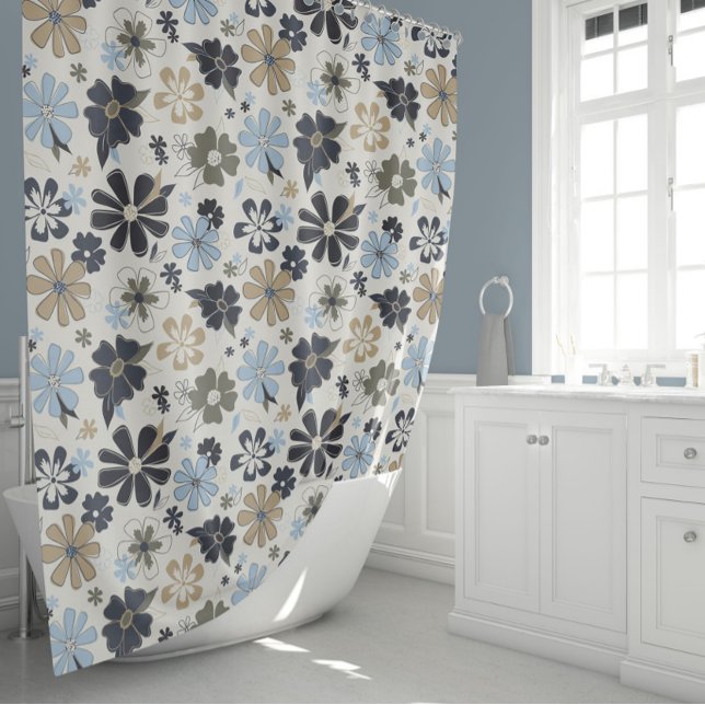 Flowers Retro Blue Pattern Shower Curtain (Creator Uploaded)